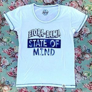 Flora-Bama State of Mind Beach Bar White T-Shirt w/ Navy Graphic/Stiching Detail